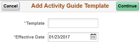 Add Activity Guide Template page
