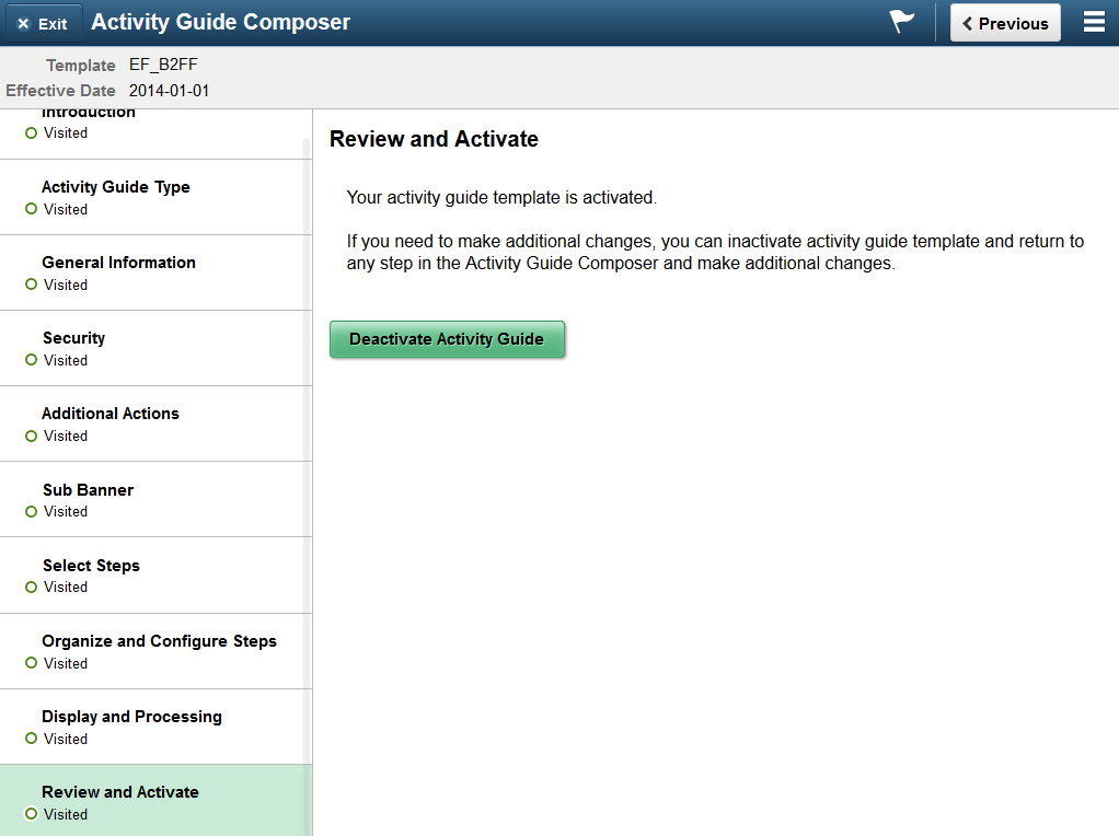 Activity Guide Composer - Review and Activate page