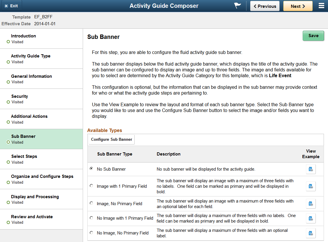 Activity Guide Composer - Sub Banner page