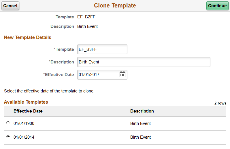 Clone Template page