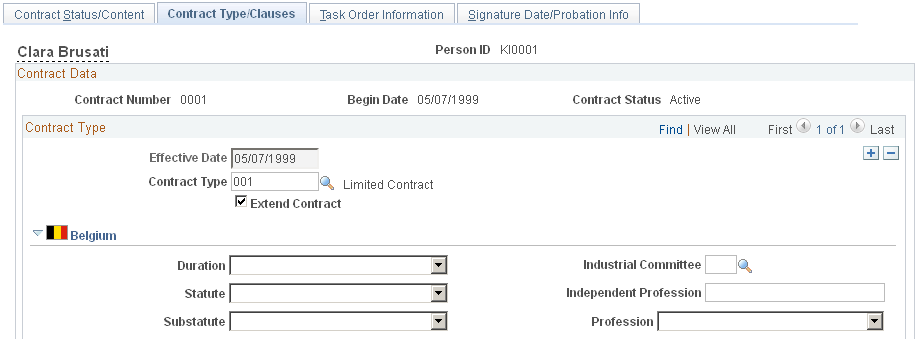 Contract Type/Clauses page (1 of 3)