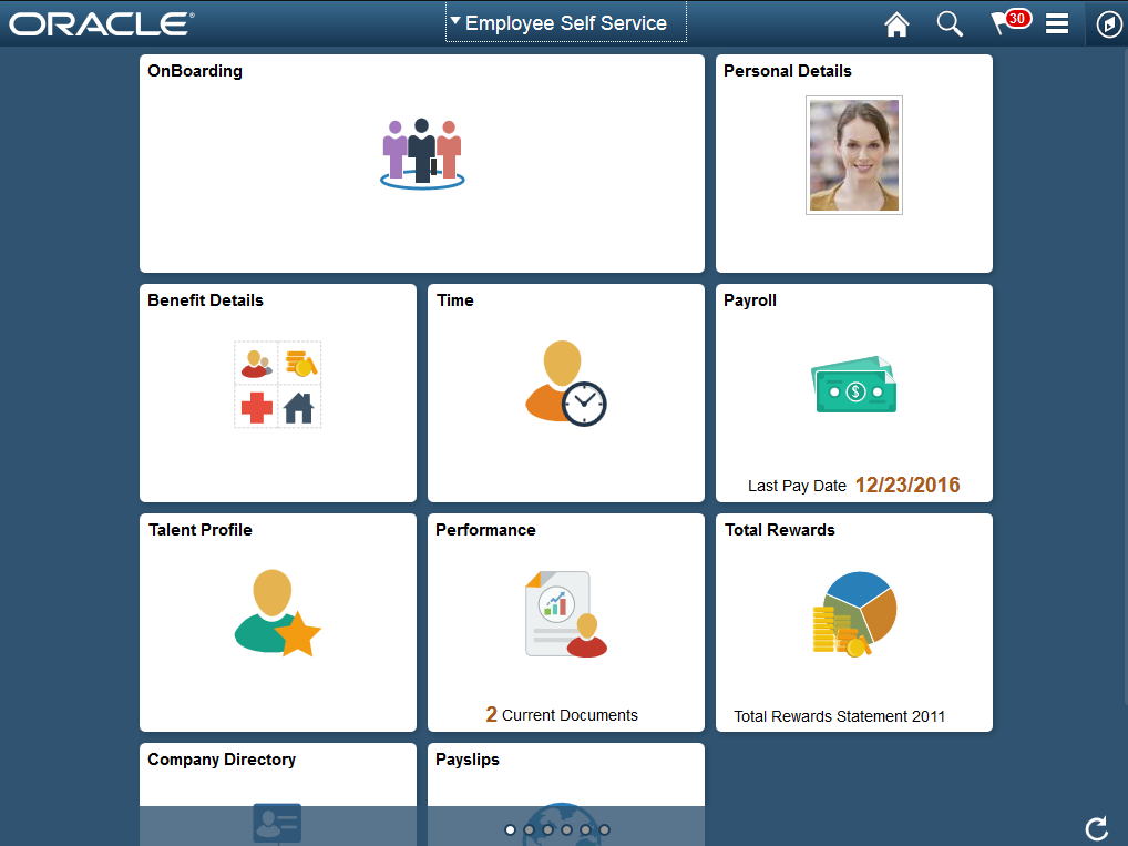 Example of the OnBoarding tile available on the Employee Self Service home page