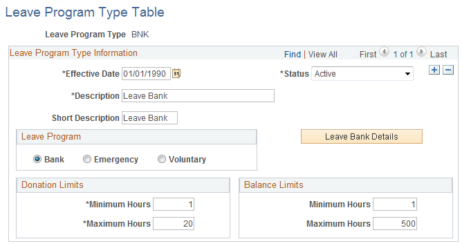 Leave Program Type Table page