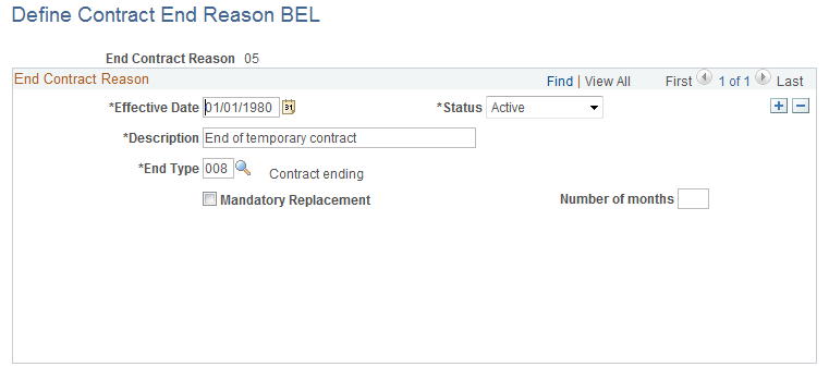 Define Contract End Reason BEL page
