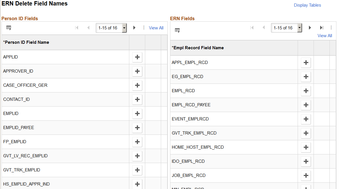 ERN Delete Field Names page