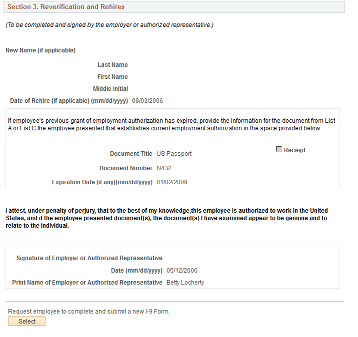 Employment Eligibility Verification page, Section 3