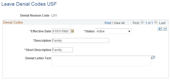 Leave Denial Codes USF page