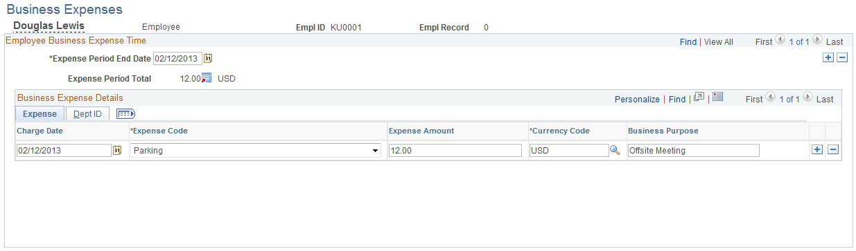 Business Expenses page