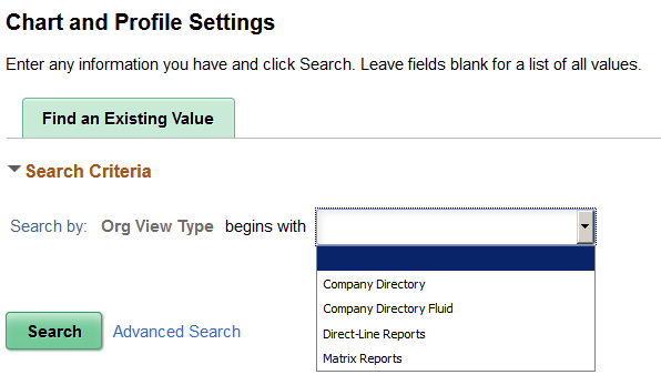 Chart and Profile Setting search page