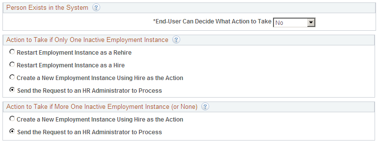 Person Rules page where the end user cannot decide what action to take when a person exists in the system