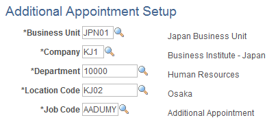 Additional Appointment Setup page