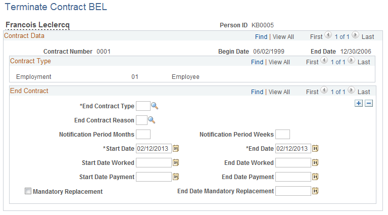 Terminate Contract BEL page