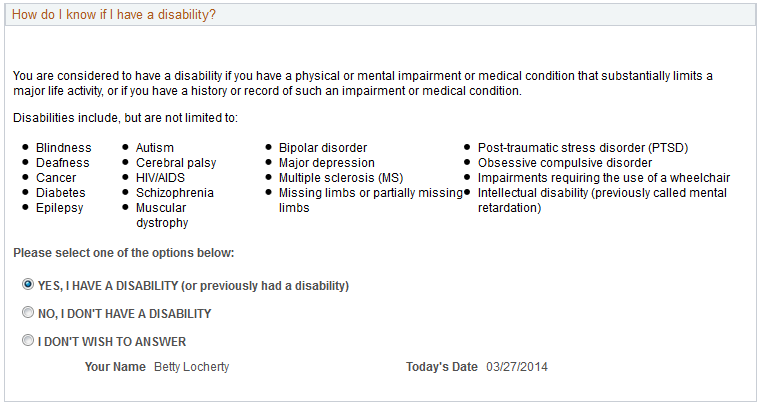 Voluntary Self-Identification of Disability page (2 of 3)