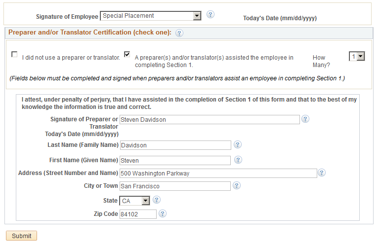 Employment Eligibility Verification page, Section 1 (3 of 3)