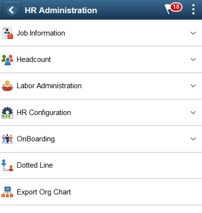 (Smartphone) HR Administration application start page