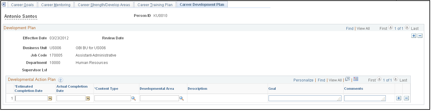 Career Development Plan page