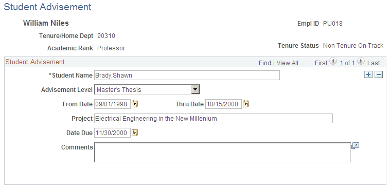 Student Advisement page