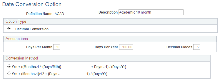 Date Conversion Option page