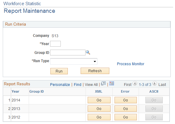 Workforce Statistic - Report Maintenance page