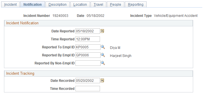 Incident Details - Notification page