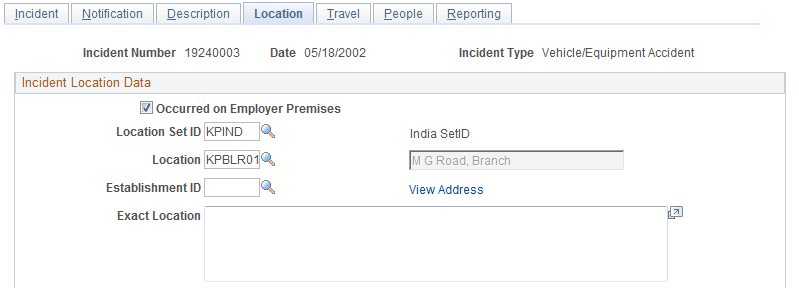 Incident Details - Location page (1 of 3)