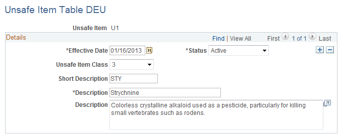 Unsafe Item Table DEU page