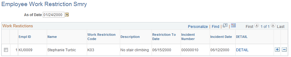 Employee Work Restriction Smry page