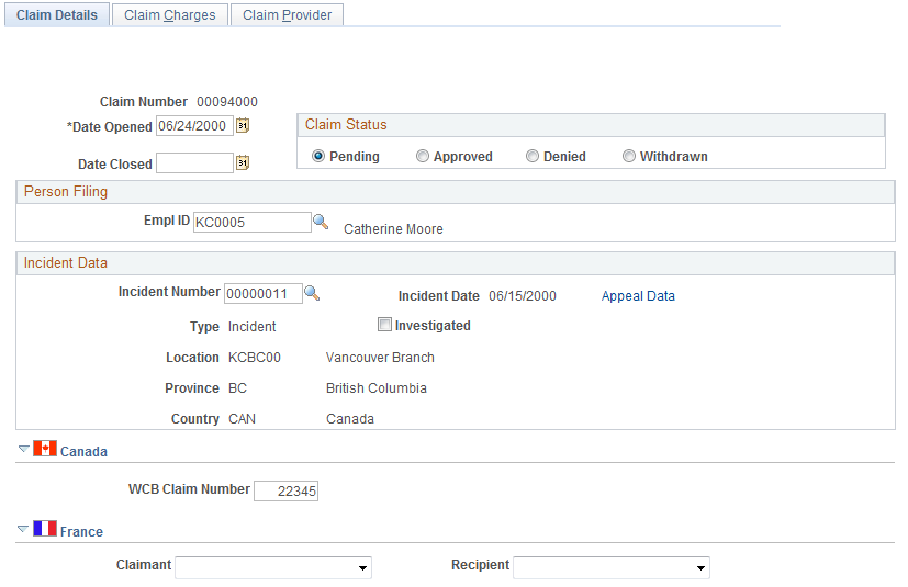 Claim Details page (1 of 2)