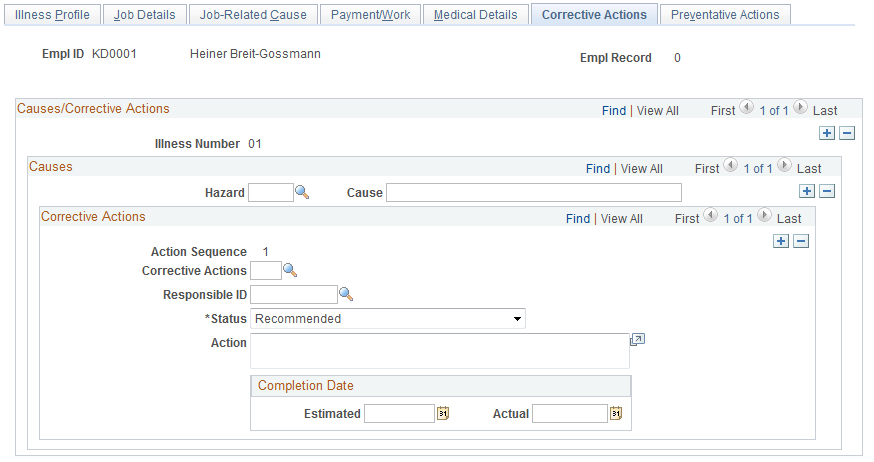 Corrective Actions page