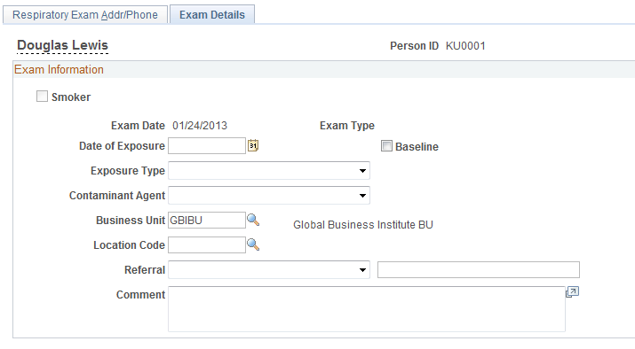 Respiratory Exam - Exam Details page