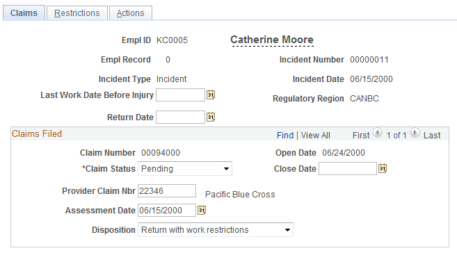 Claims page