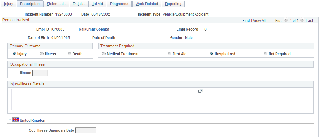 Injury Details - Description page (1 of 2)
