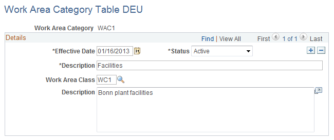 Work Area Category Table DEU page