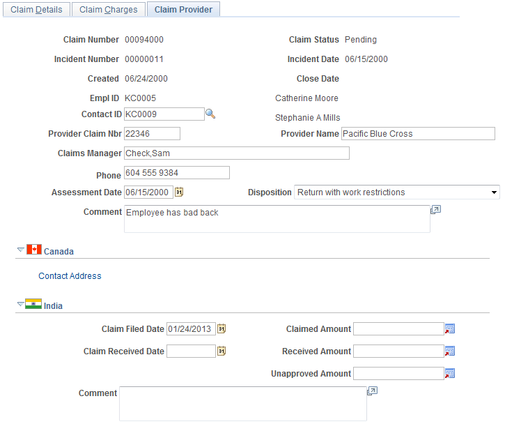 Claim Provider page
