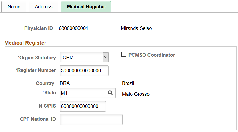 Medical Register page