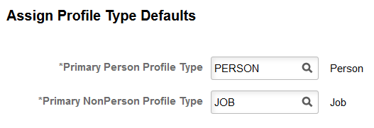 Assign Profile Type Defaults page