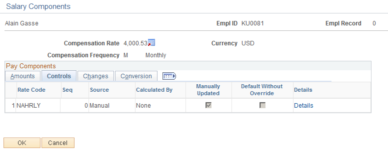 Salary Components page: Controls tab