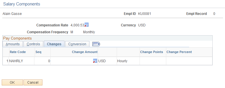 Salary Components page: Changes tab