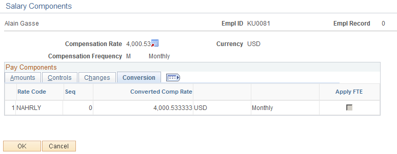 Salary Components page: Conversion tab