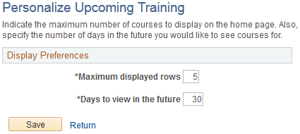 Personalize Upcoming Training page