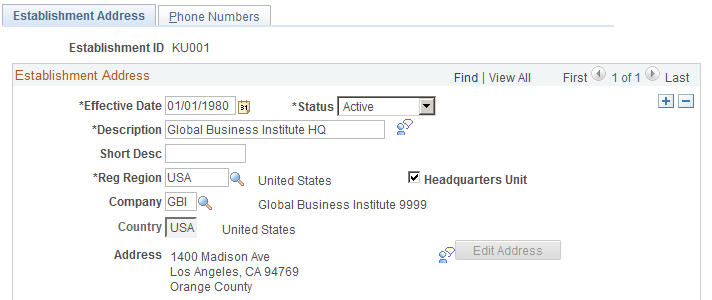 Establishment Address page (1 of 2)