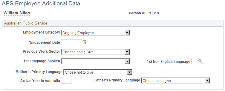 APS Employee Additional Data page