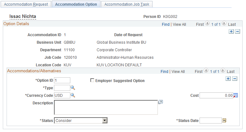 Accommodation Option page