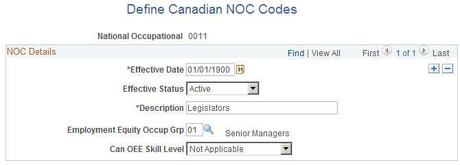 Define Canadian NOC Codes page