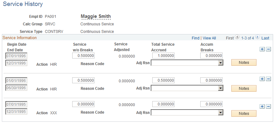 Service History page