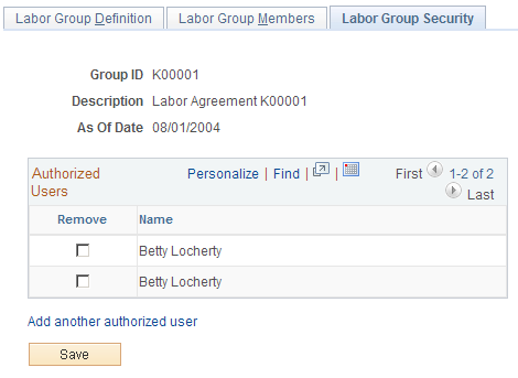 Labor Group Security page