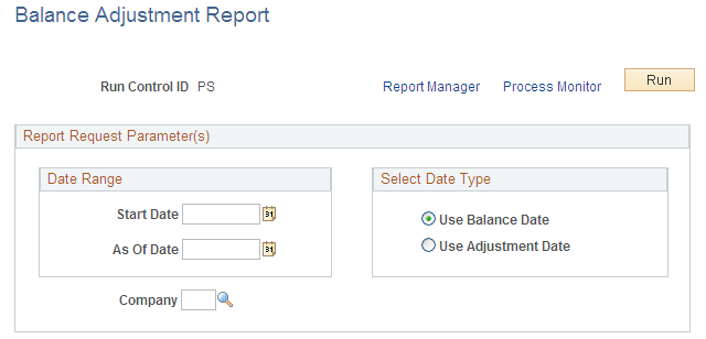 Balance Adjustment Report page