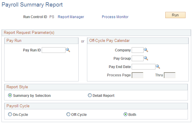 Payroll Summary Report page