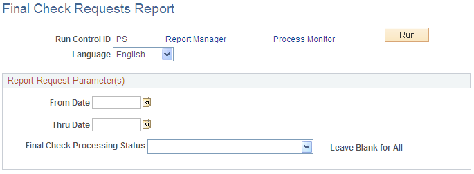Final Check Requests Report page