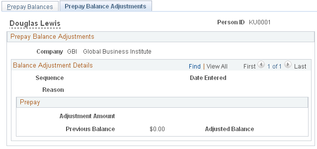 Prepay Balance Adjustments page